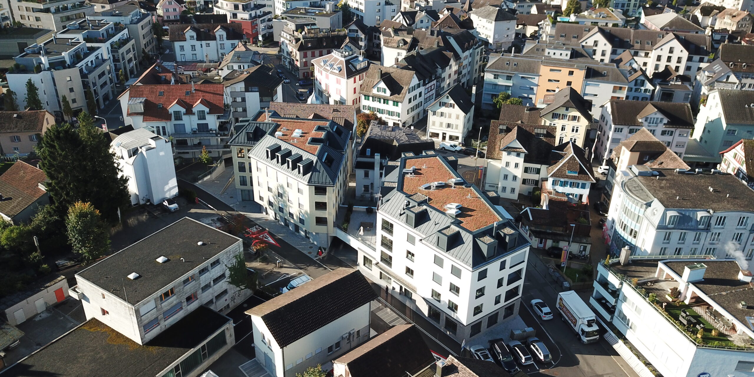 Schlössli Lachen Neubau, Drohnenaufnahme, marty architektur