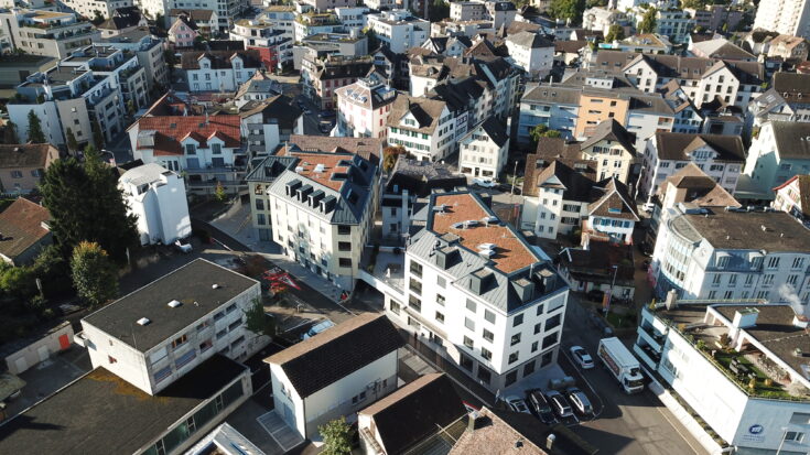 Schlössli Lachen Neubau, Drohnenaufnahme, marty architektur