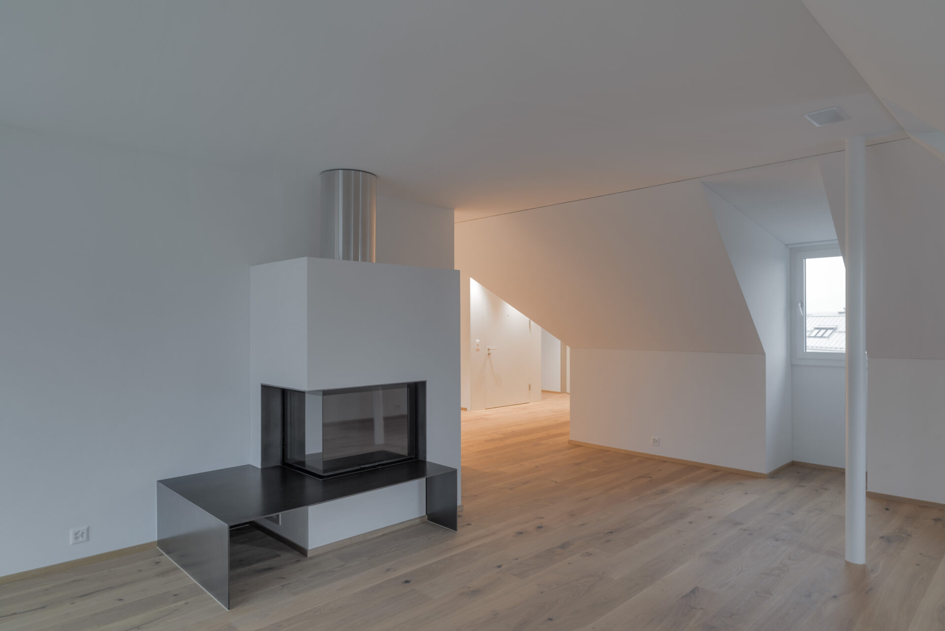 Schlössli Lachen Neubau, Wohnzimmer mit Cheminée, marty architektur