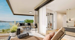 Parco Lago Altendorf, Visualisierung Schlafzimmer mit Balkon, marty architektur