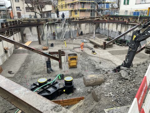 Bürgerheimstrasse Lachen, Baufoto Übergang Aushub zu Baumeister, marty architektur